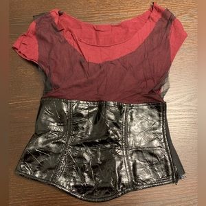 Vintage Rare Lip Service Dark Red Cotton, Mesh and PVC Top. Size Small.